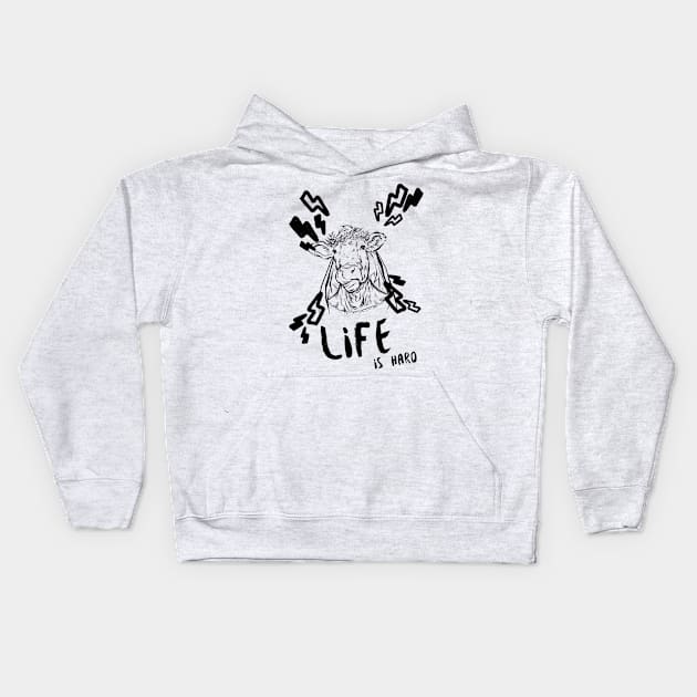 Life is Hard Cow Face Kids Hoodie by Soba Wave Studio